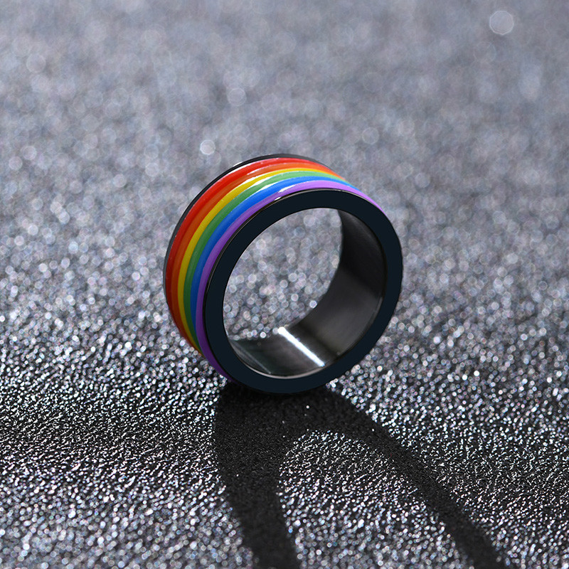 KOtik New Fashion 9MM nero argento colore acciaio inossidabile LGBT Pride Rings per donna uomo Silicone arcobaleno regali di gioielli da sposa