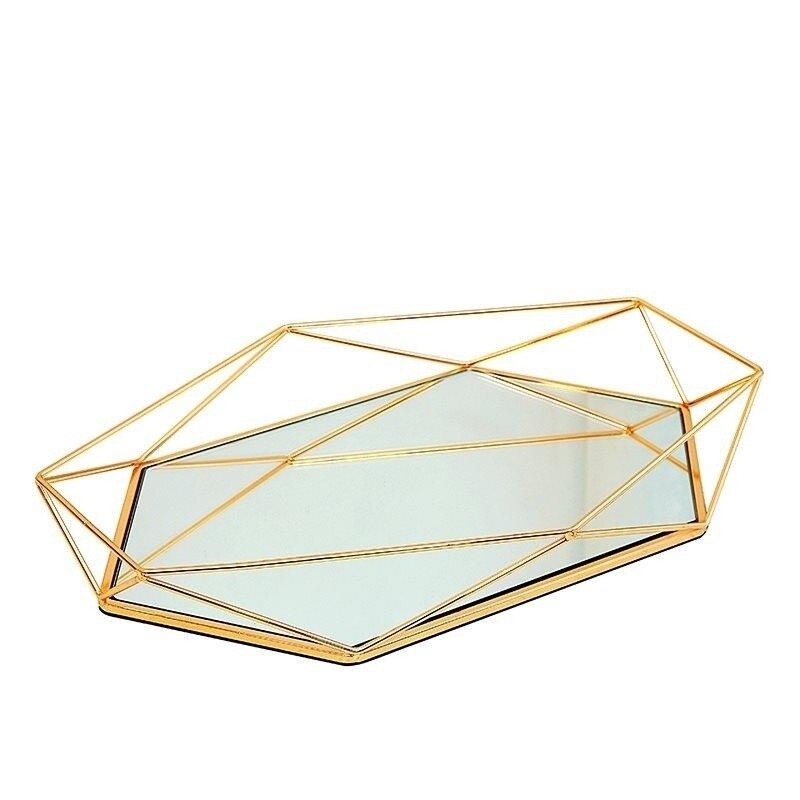 Europäische Metall Glas Schmuck Anzeige Platte Geometrische Tablett Spiegel Rose Gold Schmuck Lagerung Ring Erzähler Dekoration Regal