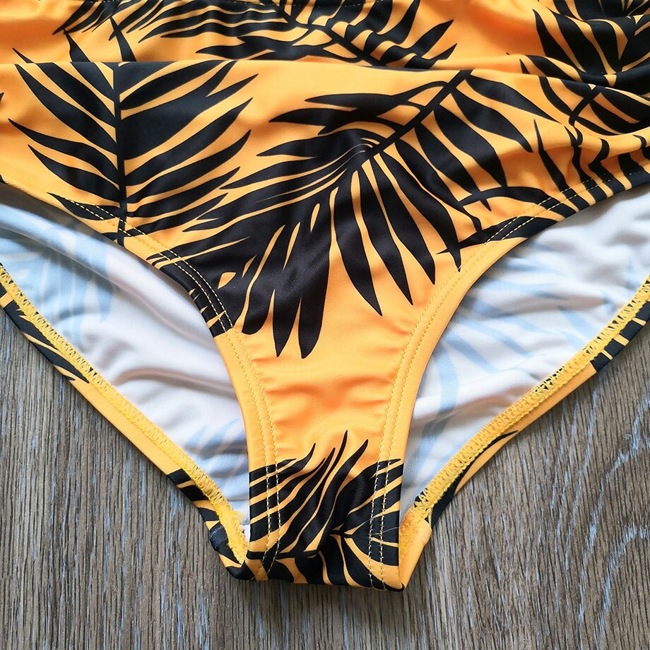 5-14 Years Girl Swimsuit Kids Swimwear Leaf Print Teenage Girl Bikini Halter Top Girls Bathing Suit Falbala Children's Swimwear