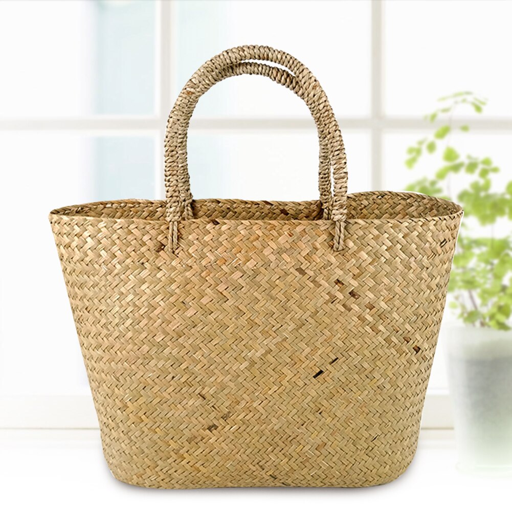 Summer Beach Everyday Basket Shopper Reusable Eco-friendly Women Handbag Straw Woven Shopping Tote Casual Handmade Travel Girls