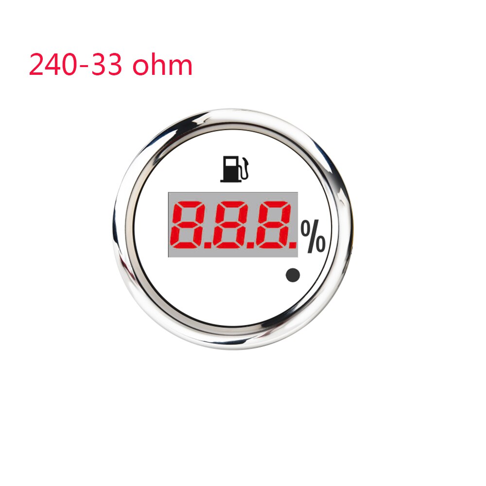 Fuel Level Gauge 52MM Gauge Waterproof IP67 Marine Fuel Level Meter 0~190 ohm 240-33 Ohm Fuel Level Indicator Tank Digital: 240-33ohm Ws