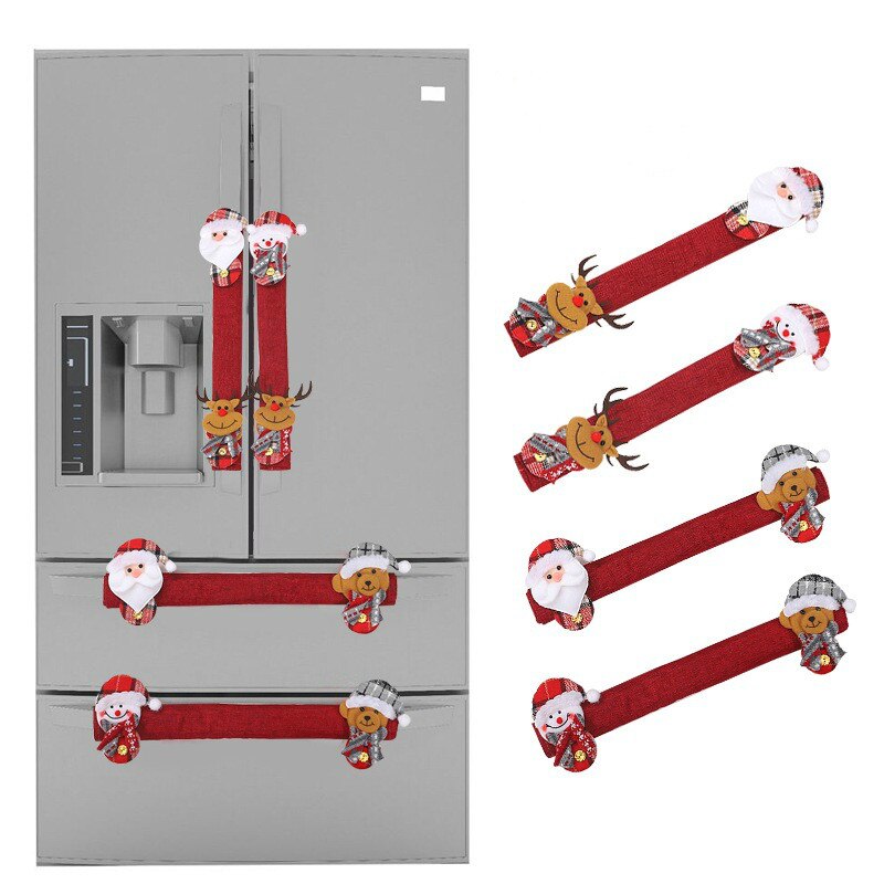 Protector de mango de nevera para decoraciones navideñas, cubierta de puerta antiestática para horno microondas, doble manija de puerta abierta, 4 Uds.