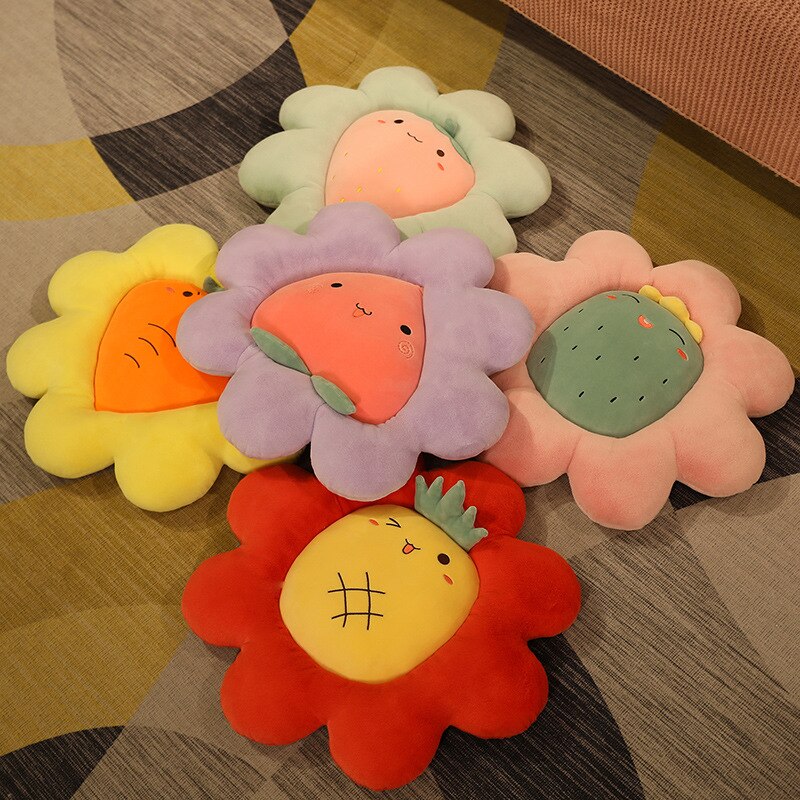 Flower Plush Cushions Strawberry Peach Pineapple Cactus Carrot Plushie Pillows Fruit Decor for Living Room Bedroom Tatami Floor
