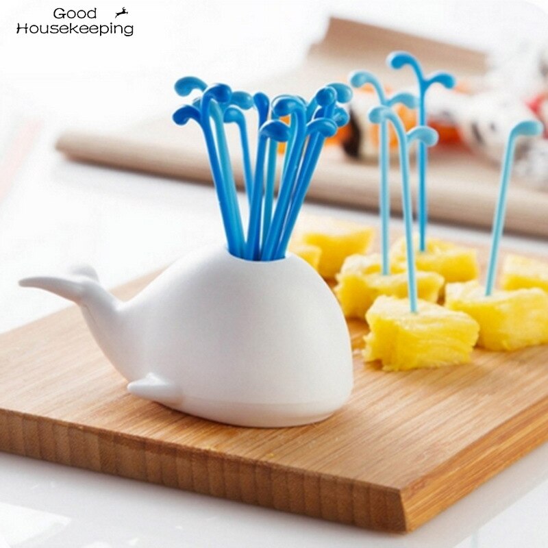1 Juego de ballena blanca bonita Beluga, accesorios de cocina, herramientas de dispositivos para verdura, frutas de cocina, para decoración del hogar, fiestas, vestíbulo, juego de tenedor de fruta