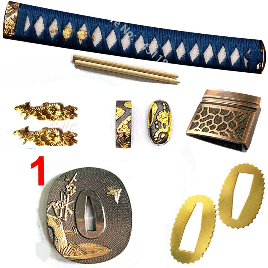 Flot metalhåndværk japansk sværdbeskyttelse til katana / wakizashi fittings sæt kirsite tsuba + menuki + fuchi + kashira + håndtag + habaki + seppa: Stil 1