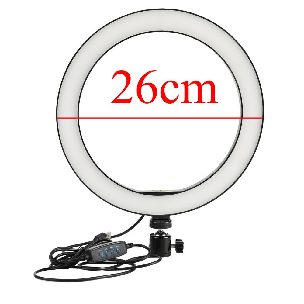 Anillo de luz LED Cámara fotografía anular lámpara estudio Ring Light para vlogg vídeo disparo retrato maquillaje con trípode teléfono Clip: 26cm Ring light