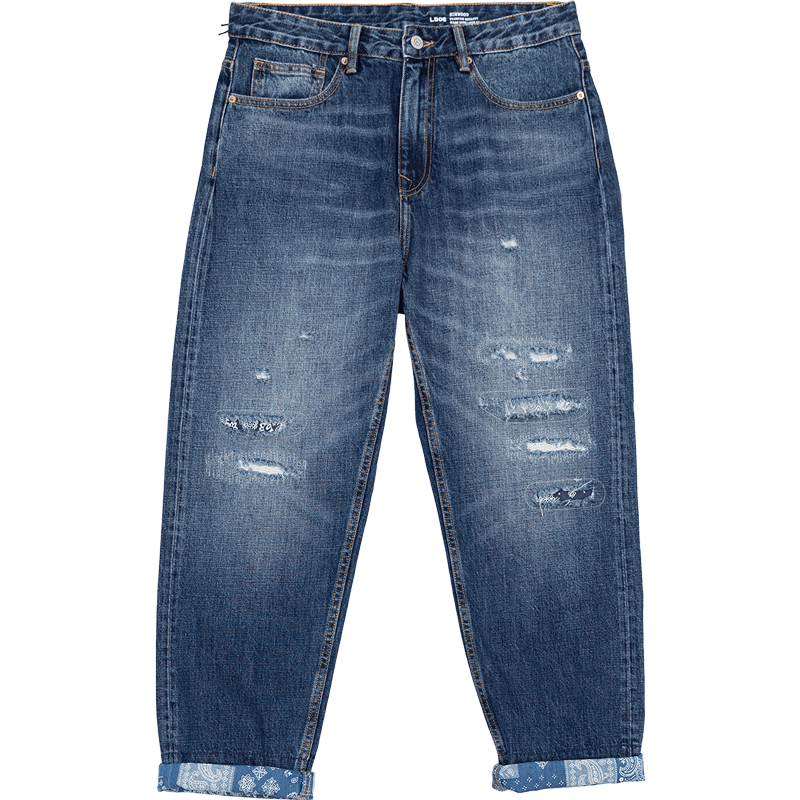 SIMWOOD 2022 Spring Summer Loose Straight Jeans Men Ripped Hole Streetwear Ankle-length Plus Size Denim Trousers