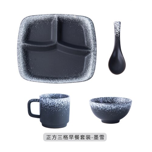 Plato divisorio de cerámica de estilo japonés para cena, vajilla divisoria de comida para una sola persona,: N 4-piece set
