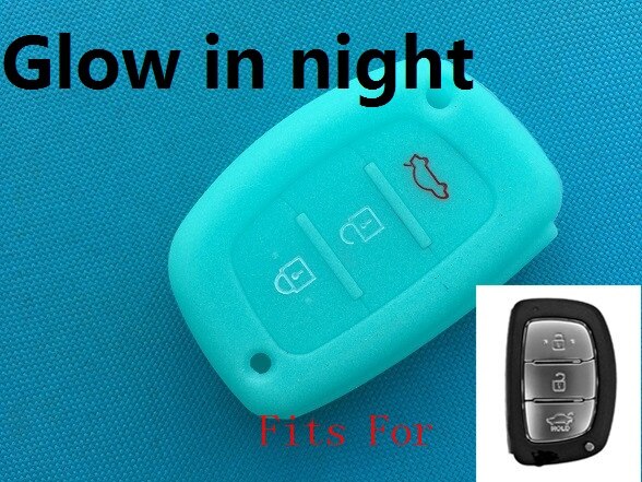 3- knops slimme siliconen sleutelhoes voor hyundai tucson  ix35 solaris  i25 i30 mistra accent afstandsbediening, klapbehuizing, leeg: Lichtgevend blauw