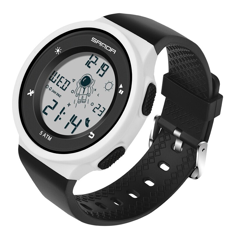 Creatieve Outdoor Sport Horloge Mannen Mode Eenvoudige Elektronische Horloge Man 50M Waterdichte Horloges Voor Jongens Meisjes klok: White black