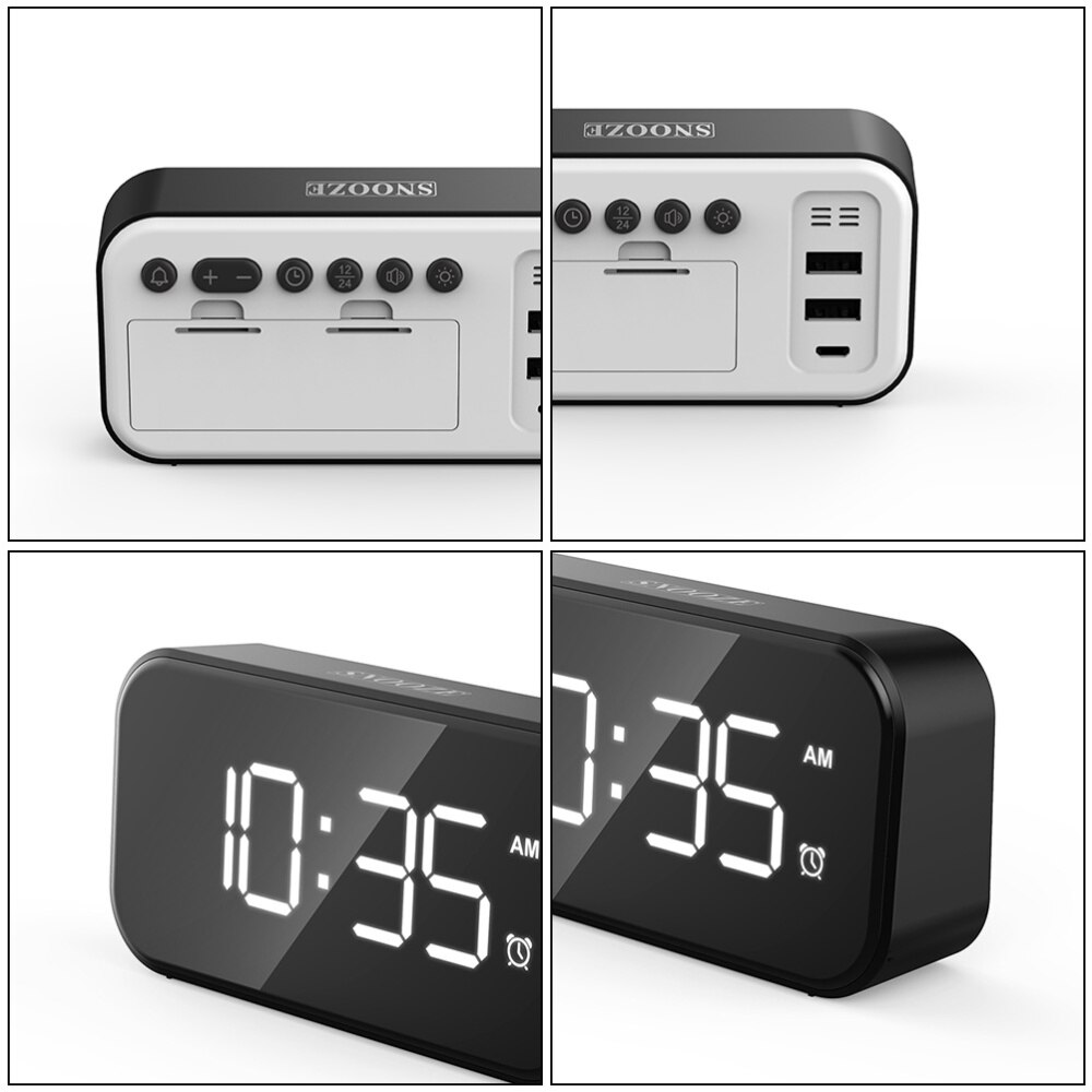 LED Digital Alarm Clock Snooze Dimmer Mirror Surface Clock Without Battery
