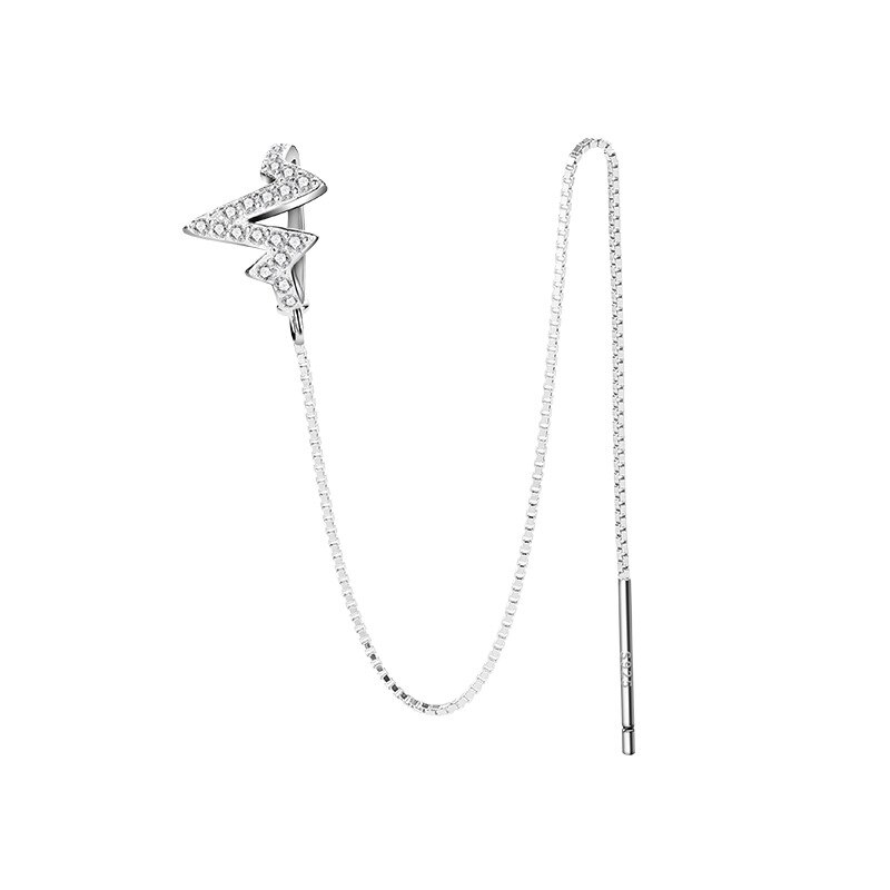 Golf Hartslag Oor Manchet Clip Voor Vrouwen Meisjes Zilveren Kleur Zirkoon Oor Draad Lange Ketting Oorbel Bruiloft Sieraden