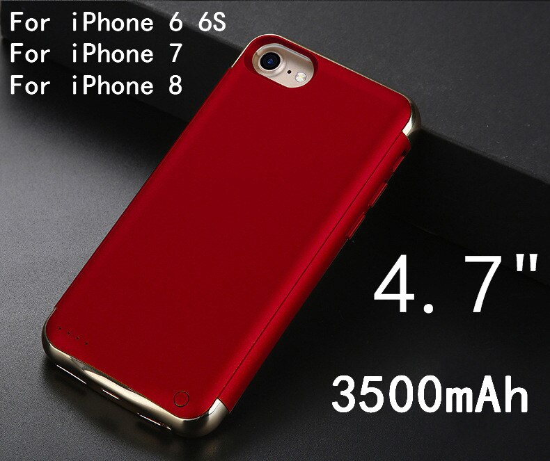 Funda delgada de la batería de la galjanoplastia a prueba de golpes para el iPhone 6X6 S 7 8 Plus batería externa trasera recargable cargador del teléfono: I7 Red