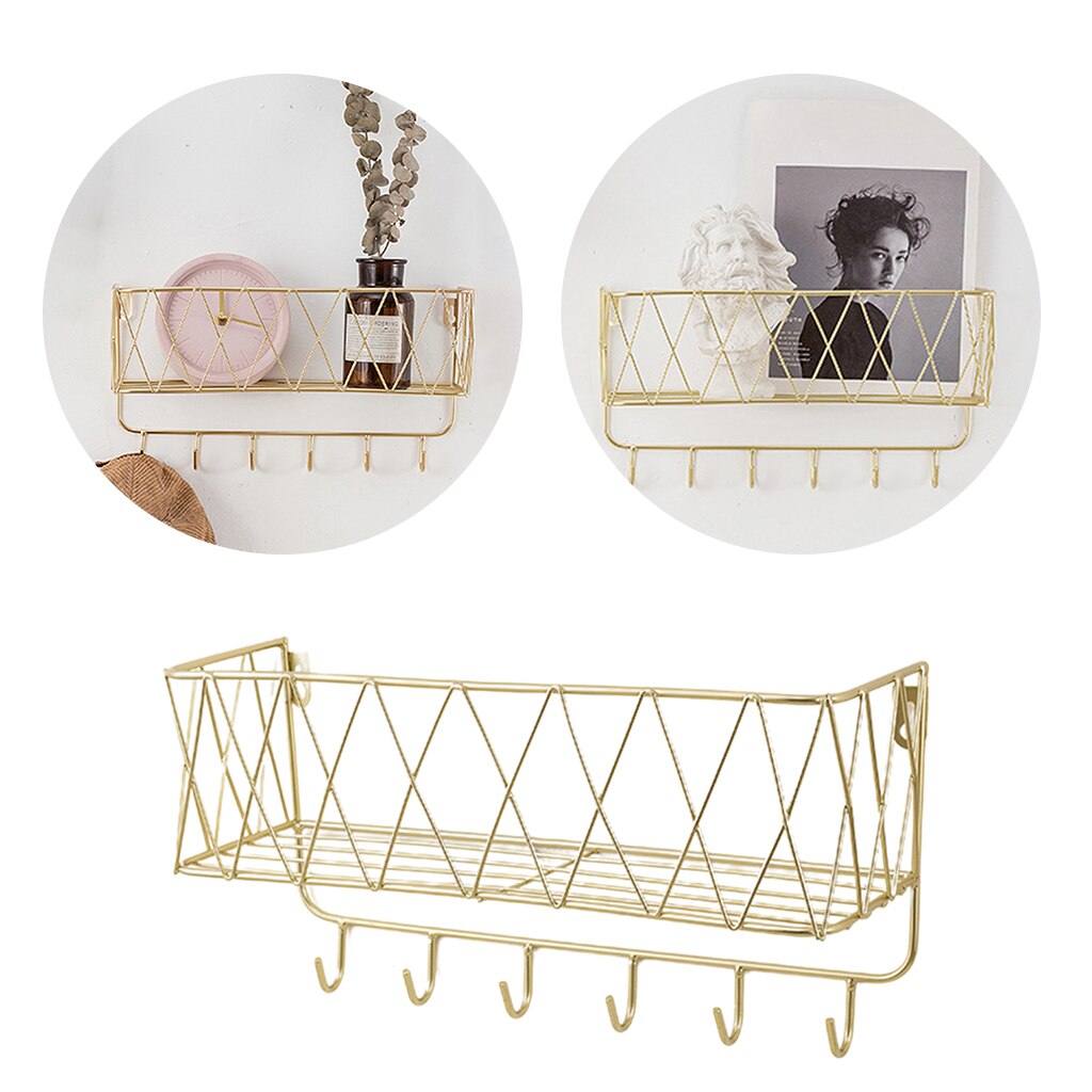 Key Holders Mail Rack Entryway Wall Mounted Hooks Shelve Letter Sorter: Golden