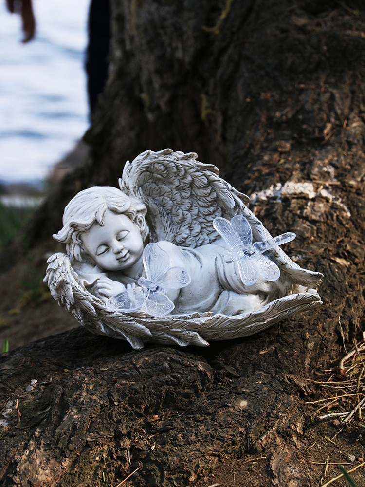 Solar dream angel night automatisk belysning dekoration pojke dekoration ljus trädgård trädgård skulptur hantverk