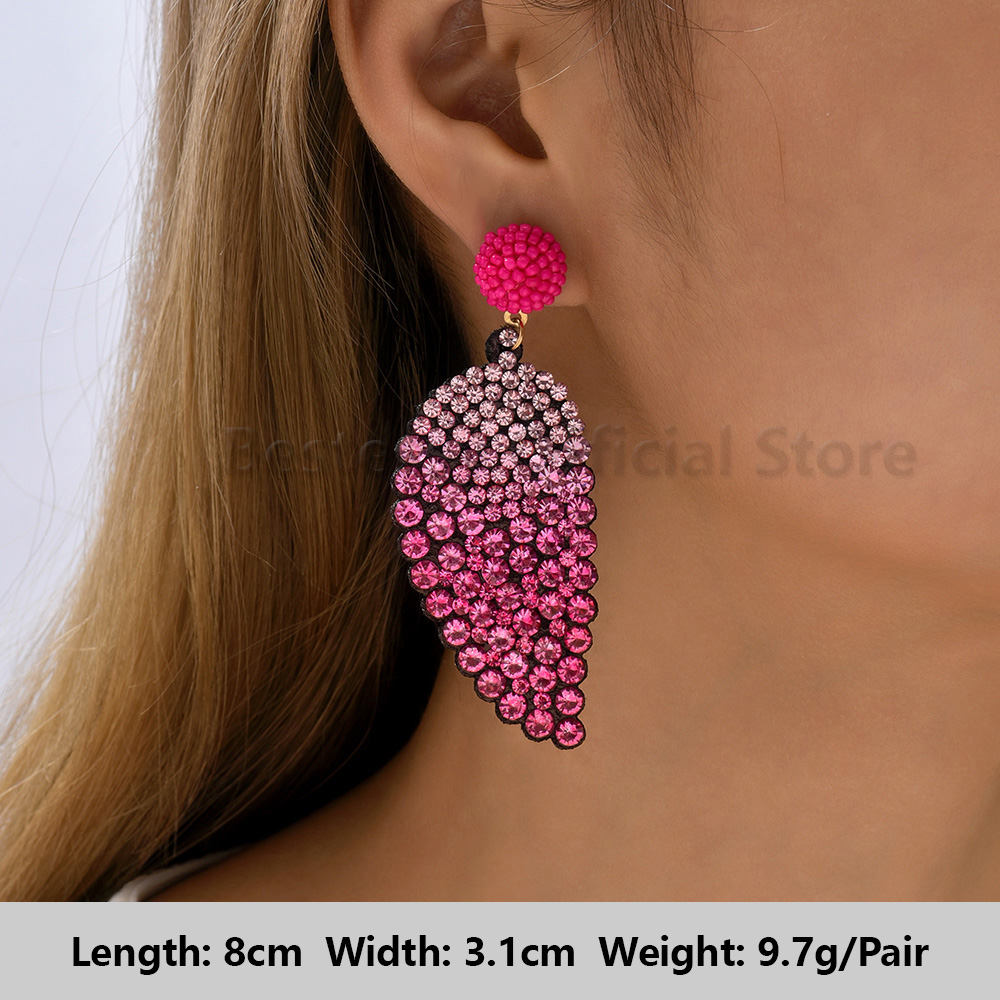 Pendientes colgantes de gota llamativos de diamantes de imitación de color rosa intenso para mujer, colgantes grandes geométricos de de lujo, de joyería para y boda