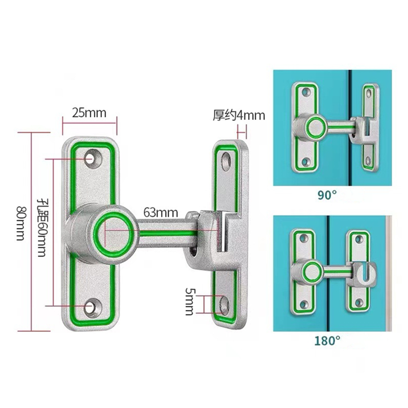 KK y FING 90 ° /180 ° Pestillo de puerta de doble uso, cerradura de puerta corredera con hebilla de puerta luminosa, perno de Metal para puerta Interior sin perforaciones: Multicolor