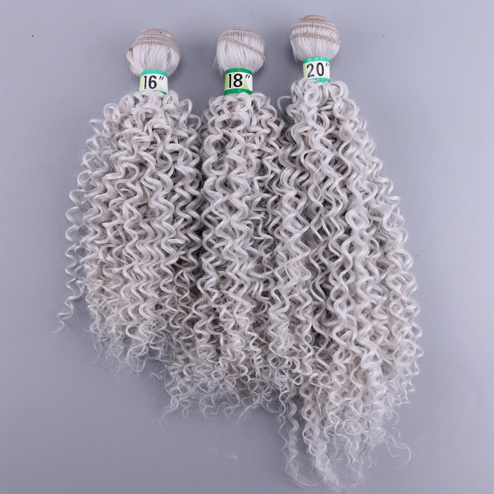 Tissage synthétique Afro crépu bouclé gris clair | Lot de 3 pièces de mèches 210 à haute température