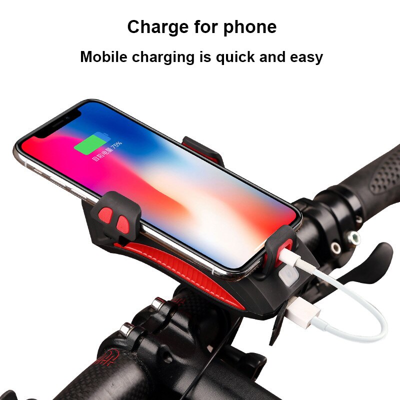 Fietshoorn en telefoonhouder in één, multifunctionele fietsverlichting, koplamp, led-bel, gps-clip, stuurbevestiging ,  b82