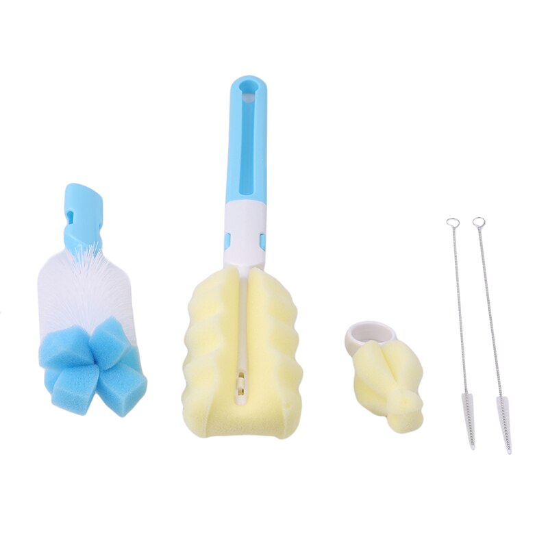 5pcs/Set Baby Milk Feeding Bottle Brush Nipple Pacifier Brushes Handly Portable Nylon and Sponge Tube Cleaner: blue