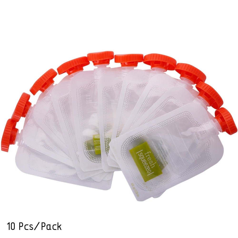 10pcs Single Use Food Pouch Packaging Squeeze Pouch Plastic Smoothie Squeeze Bags Refillable Fresh Storage Bag With Lid #281643