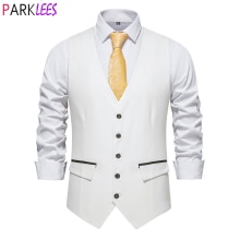 White Wedding Groom Suit Vest for Men 2022 Spring Slim Fit Sleeveless Tuxedo Vests Mens Formal Business Waistcoat Gilet 2XL