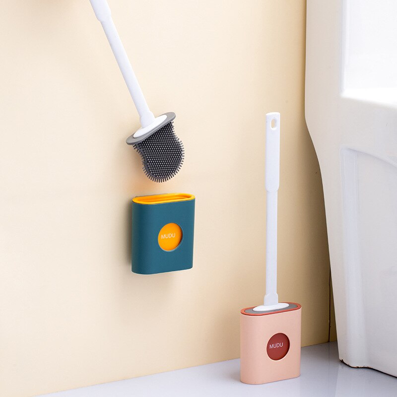 Toilet Brushes Long Handled Toilet Cleaning Brush Silicone Wc Flat Head Flexible Soft Bristles Brush Bathroom Accessories