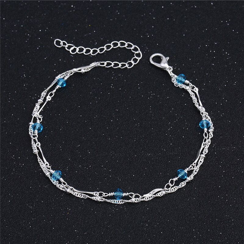 100% 925 Sterling Silber Fußkettchen Armband Elegante Blaue Perlen Original Fußkettchen Für Frauen Luxus Schmuck 2B089