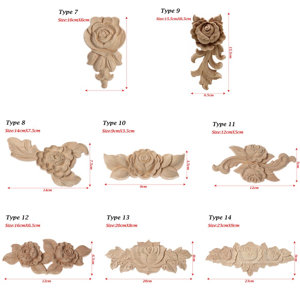 1 PC Ecke Appliques Holzschnitzerei Rose Blume Unlackiert Blumen- Geschnitzte Holz Handwerk Möbel Ornament DIY Hause Dekoration