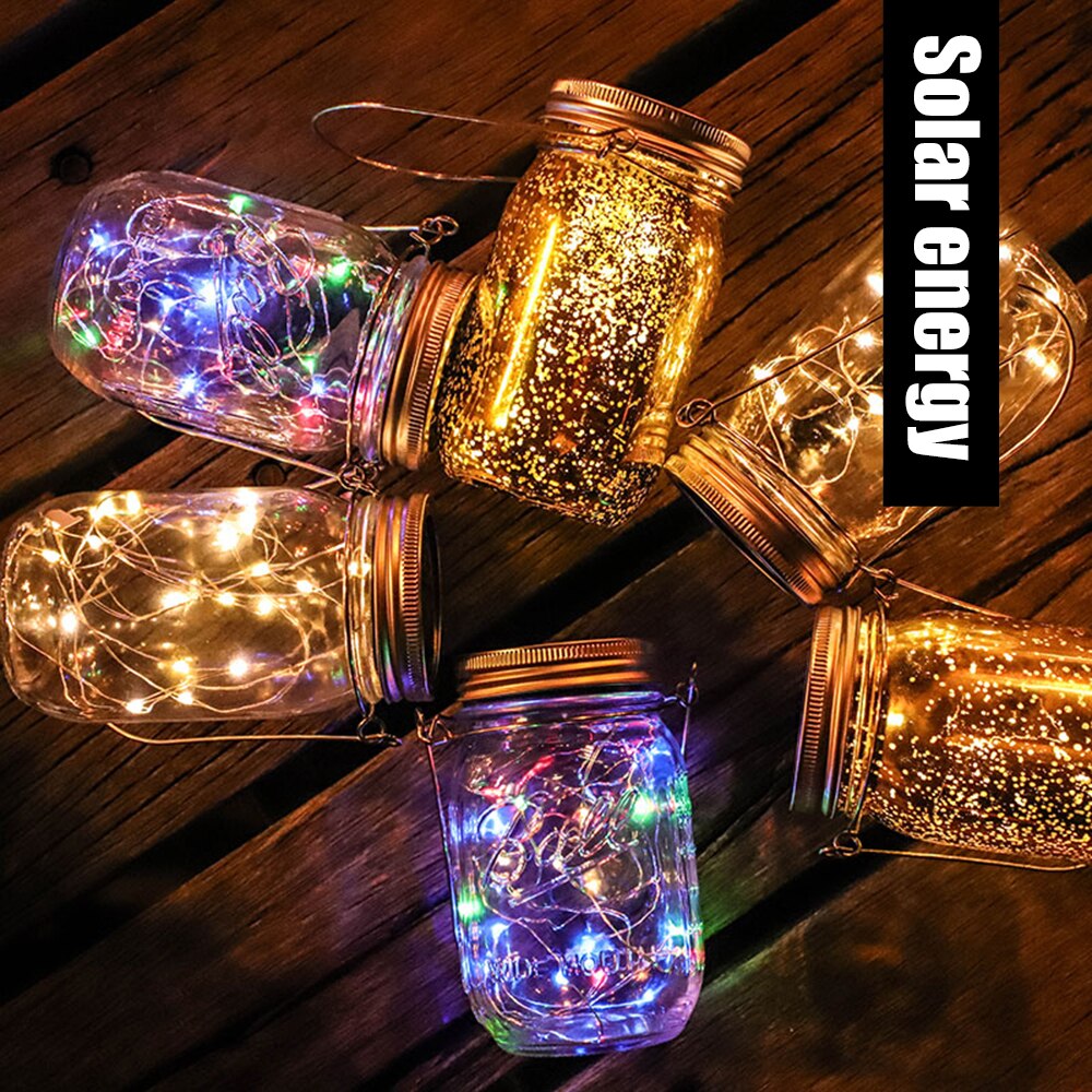 Lampe solaire, guirlande lumineuse LED, bocal en maçon 10 LED s, capuchon de bouteille, idéal pour décoration de mariage de noël, éclairage pour les fêtes de jardin