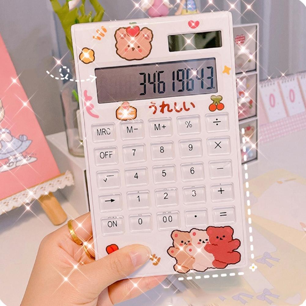 White Crystal Portable Small Solar Calculator School Teacher Student Office Learning Aid