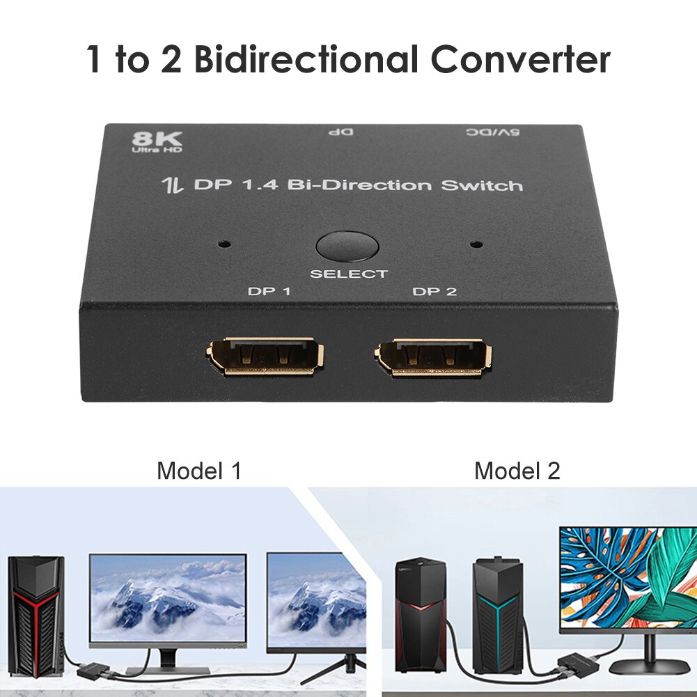 Displayport Splitter DP1.4 Switch Ports Bi-direction 1x2 / 2x1 Displayport Switcher Ultra HD 8K@30Hz 4K@120Hz for PS4 Xbox HDTV