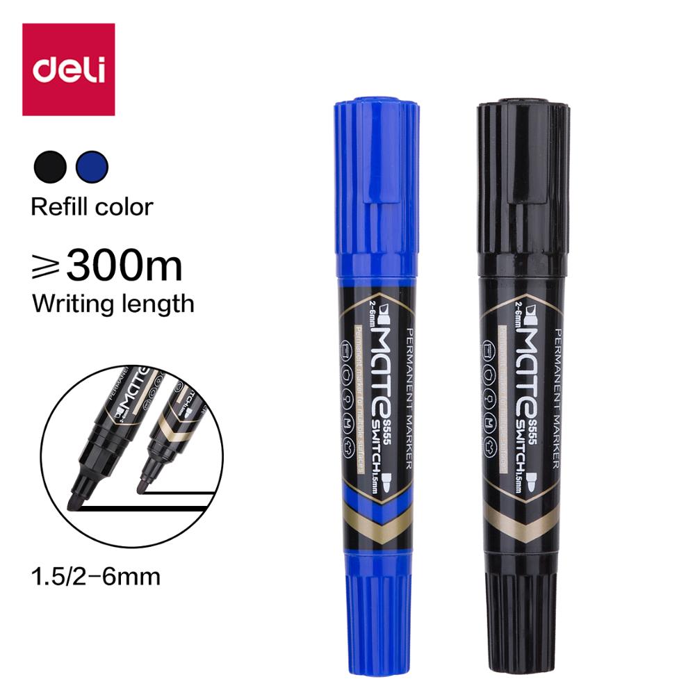 Deli Water Proof Permanente Marker 2 Stks/partij Bullet Tip 1.5Mm Beitel Tip 1-6Mm ES555 Kantoorbenodigdheden dual Tips Permanente Markers