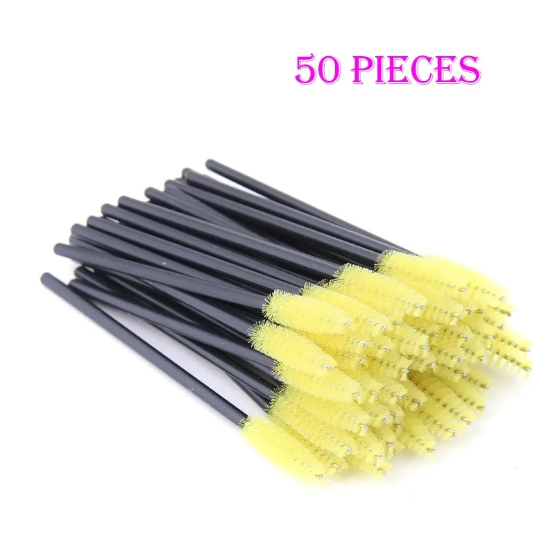 50 Stuks Wegwerp Wimperborstels Crystal Eye Lash Mascara Wands Glitter Lash Kam Spooies Micro Make-Up Applicators: Bruin