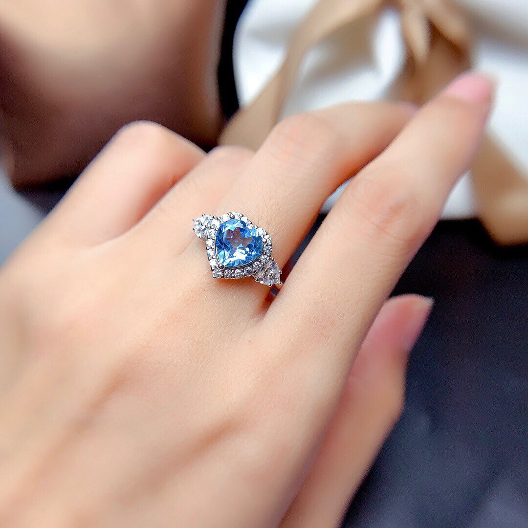 Qtt Stunning Heart Blue Zirconia Sieraden Set Zilver Kleur Ketting Ring Oorbellen Sets Delicate Bruiloft Sieraden Set