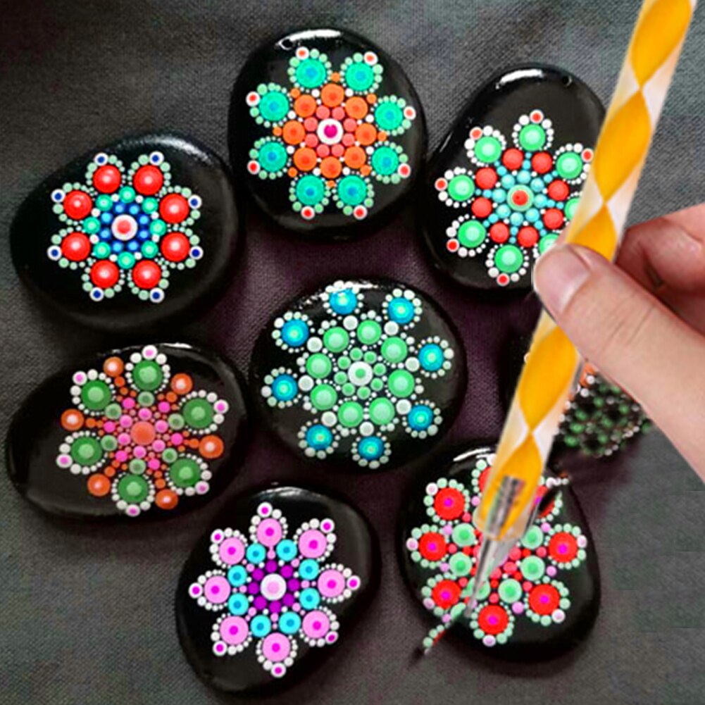 5pcs/Set Stone Embossing Tools Kit Rock Painting Stencils Starter Drawing Stylus Pens Dotting Rods Kid Craft DIY Wall Art