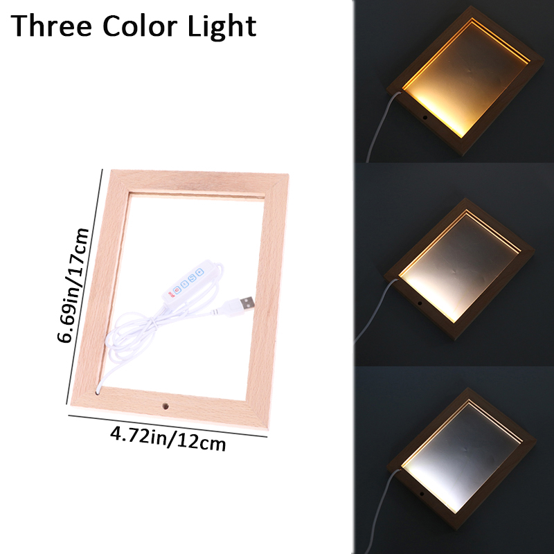 Leuchtender Fotorahmen, Tisch-Bilderrahmen, leuchtender Halfter, einfaches 3D-Licht, Dekor, LED-Licht, Holz, USB-LED-Bilderrahmen: dunkel khaki