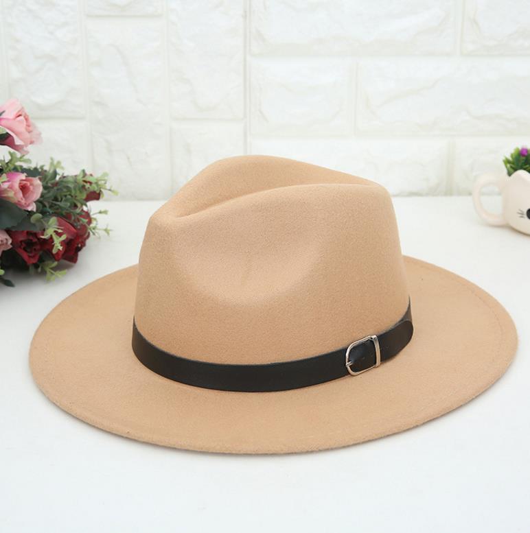 2020 muoti villa fedora hattu miehet naiset talvi syksy leveä lieri jazz kirkko panama sombrero korkki nainen huopahatut ulkona rento hattu: Khaki