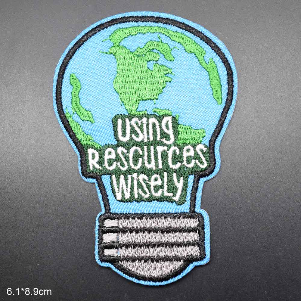 Love Earth Theme Make The World A Better Place Lamb Green Bulb Outdoor Iron On Embroidered Clothes Patches For Clothing