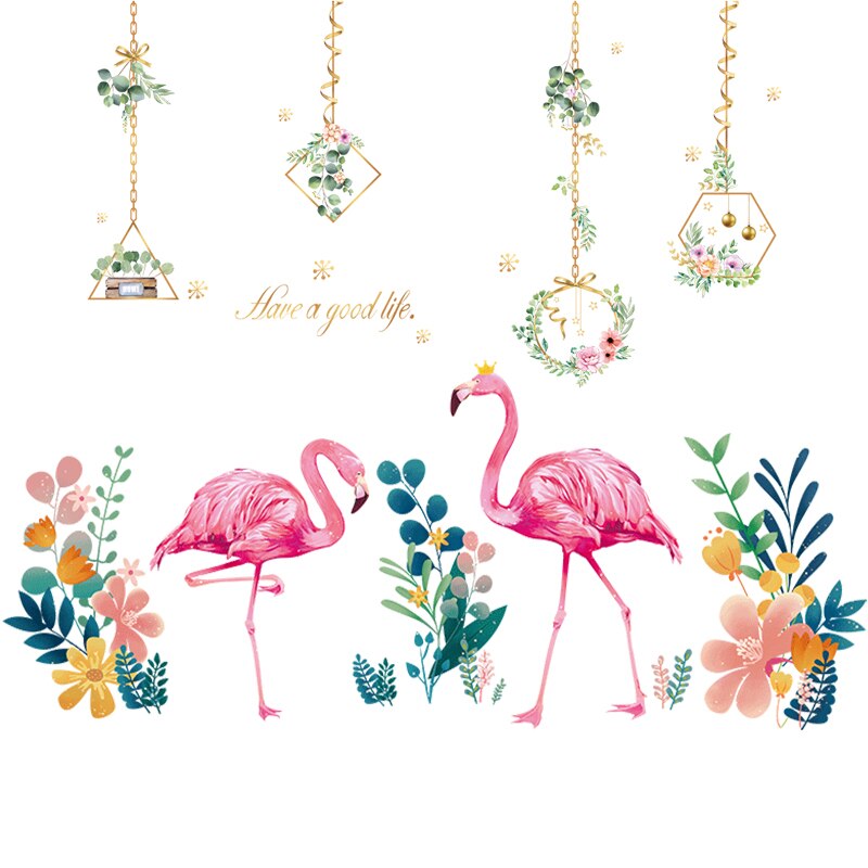 Stickers muraux avec des animaux flamant rose, Stickers en fleurs chlorophylle, pour le salon, la chambre de bébé, pour la décoration pour la maison, DIY bricolage