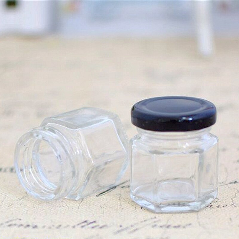 X22 Zeshoekige Mini Glas Honing Jar 45Ml Capaciteit 1.5Oz Honing Glazen Pot Met Metalen Covers Honing Potten Voor bruiloft