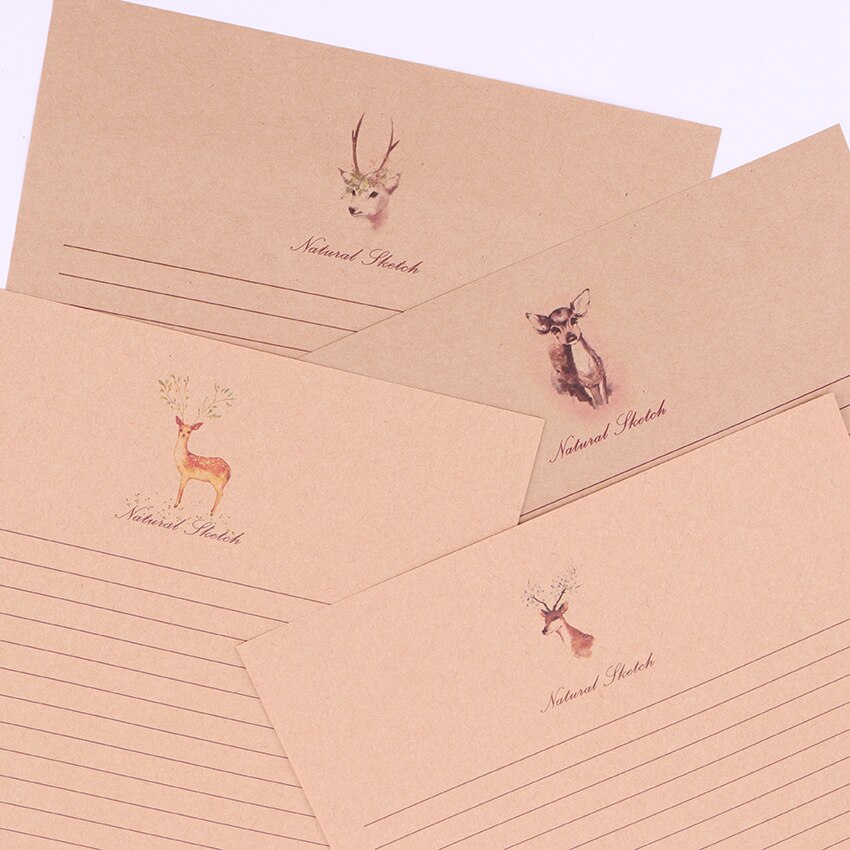 10 Sheets Small Deer Kraft Paper Letter Paper Vintage Style Letter Paper Cartoon Animals Writing Paper School Office Stationery