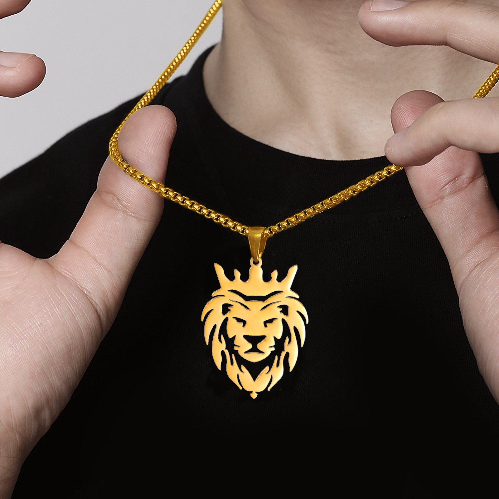 My Shape Roi Lion couronne pendentif collier hommes garçon en acier inoxydable punk animal loup charme collier Hip Hop bijoux,collier garcon enfan,coliers pour enfants garçon de,chaine homme