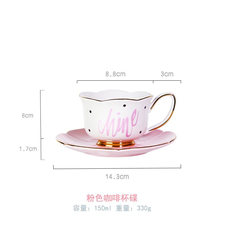 Japanese Style Cute Coffee Cup Saucer Set Tea pot Milk Jug Sugar Pot Tea Tray Set Reusable Latte Cappuccino Cups 180ml: Pink Cup Saucer