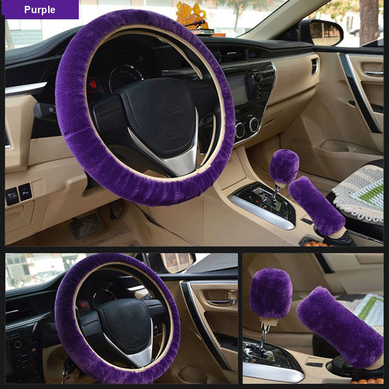 Auto Stuurhoes Versnellingspook Handrem Cover Protector Decoratie Warm Super Dikke Pluche Kraag Zacht Zwart Roze Vrouwen Man: Purple