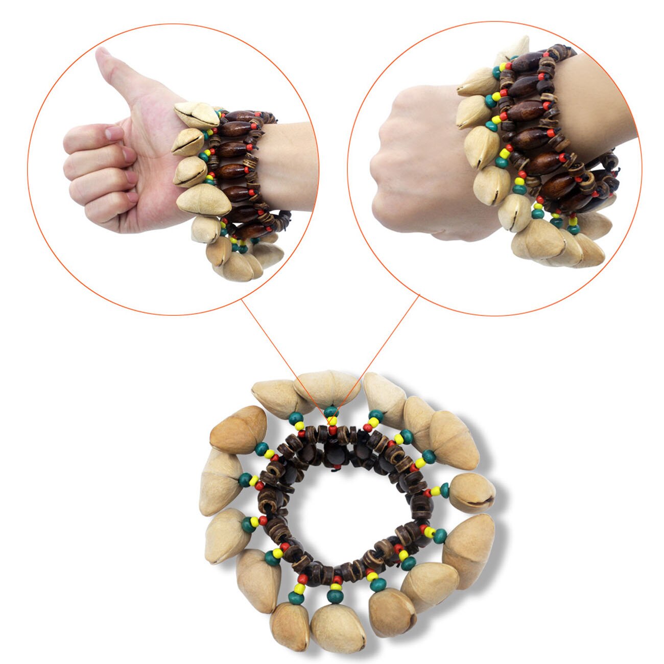 Nuts Shell Bracelet,African Drummer Bells Dance hand bell shell African drummer string Drum Musical Instrument Bell Accessories