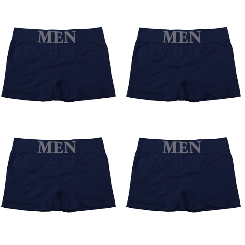 4Pcs/Lot Men&#39;s Panties Brand Underwear Boxers Breathable Man Boxer Solid Underpants Comfortable Shorts Male Black Blue Underwear: Navy-4PCS