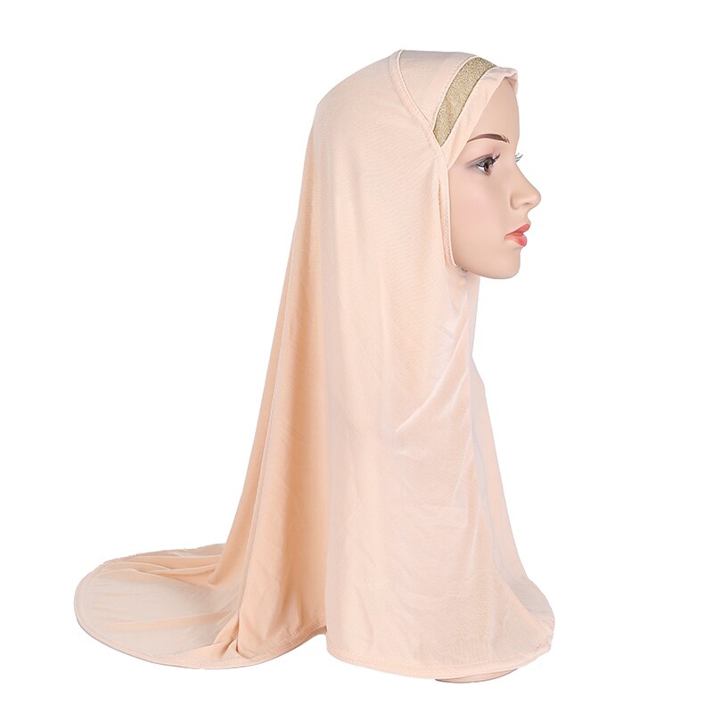 H063a dorosłych lub duże dziewczynki brokat modlić hidżab muzułmańska chusta islamska chustka kapelusz amira ciągnąć na headwrap: beige