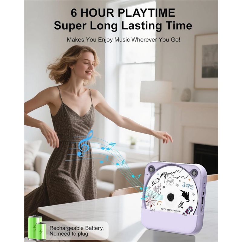 B68C CD Player Portable Rechargeable Portable CD Player With Bluetooth Dual Stereo Speakers
