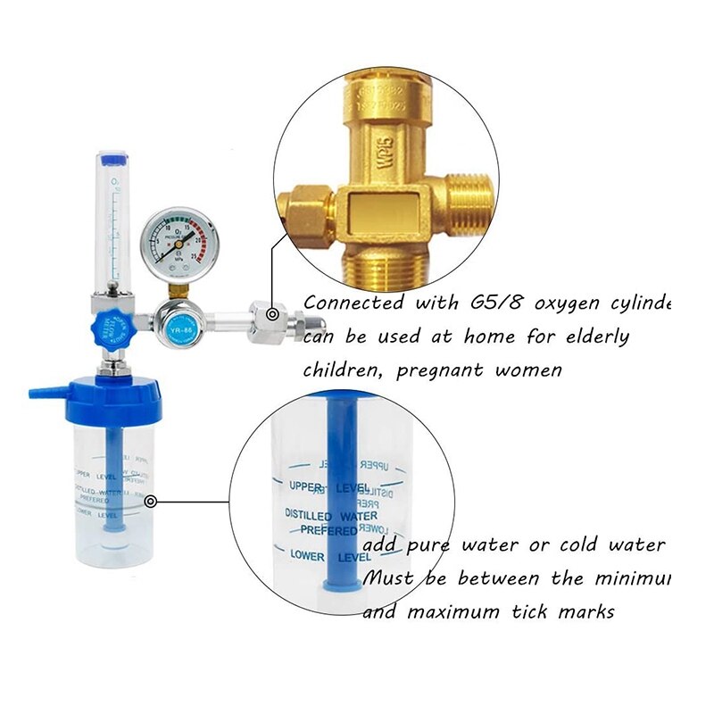 Oxygen Flow Meter Oxygen Flowmeter Pressure Gauge Oxygen Pressure Valve Regulator 0-10L/Min G5/8